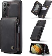 Samsung Galaxy S21 Casemania Hoesje Charcoal Gray - Luxe Back Cover - RFID Wallet Case