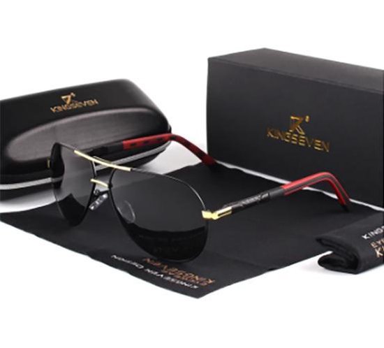 Kingseven Polaroid Zonnebril Heren - 2021 - Gepolariseerde glazen - Zwart - Rood - Goud Sunglasses