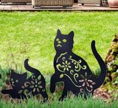 Tuinsteker Tuin Tuininrichting Tuindecoratie Metaal Tuinsieraad Buiten Decoratie Gazonsteker 2 Stuks Plantensteker  Tuinprikker Cadeau Tuinbeeld Roest Poes