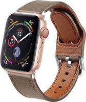 Geschikt voor Apple Watch bandje 42 / 44 / 45 mm - Series 1 2 3 4 5 6 7 SE - Smartwatch iWatch horloge band - 42mm 44mm 45mm - Fungus - PU Leer - Grijs - Gesp