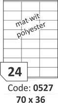 Rayfilm R0502.0527.B Rayfilm adhésives polyester (PE) blanc mat 60µ 70x36 mm - 24 par feuille - 1200 étiquettes par carton de 50 feuilles