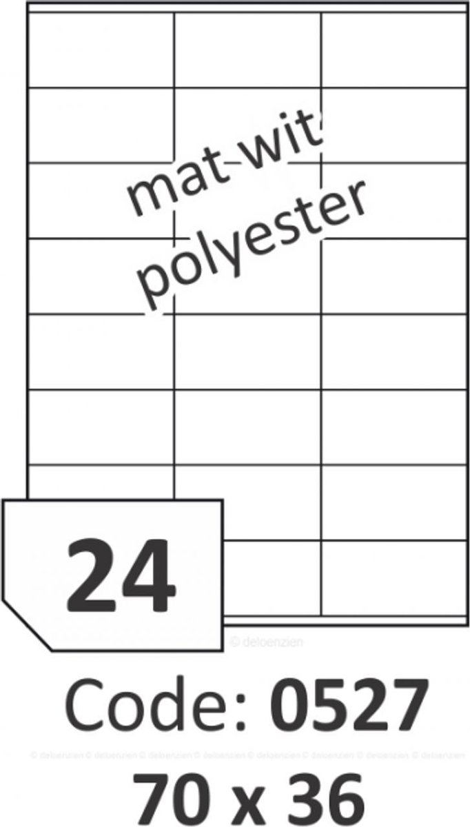 Rayfilm R0502.0527.B Mat wit zelfklevende polyester(PE) etiketten 60µ 70x36 mm - 24 per blad - 1200 etiketten per doos van 50 vel