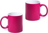 12 x gobelet / mug fuchsia / blanc 350 ml - Céramique - mugs / tasses fuchsia pour le petit déjeuner et le déjeuner