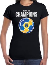 Zweden EK/ WK supporter t-shirt - we are the champions met Zweedse voetbal - zwart - dames - kleding / shirt M