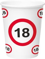 24 gobelets en papier de 350 ml en impression d'anniversaire de 18 ans - Thème panneau d'arrêt / panneau de signalisation