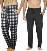 Pierre Calvini - Pyjama Heren Volwassenen - Broek - 2 Pack - Grijs Geruit / Zwart - L - Pyama Heren Volwassenen - Pyjamabroek Heren - Pyamabroek Heren