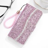 Voor Geschikt voor Xiaomi Redmi Note 8 Glitterpoeder Horizontale Flip Leren Case met Kaartsleuven & Houder & Lanyard (Roze)