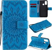 Voor Huawei P smart 2020 reliÃ«f zonnebloem patroon horizontale flip PU lederen tas met houder & kaartsleuven & portemonnee & lanyard (blauw)
