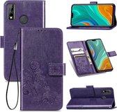 Voor Huawei Y8S vierbladige gesp reliÃ«f gesp mobiele telefoon bescherming lederen tas met lanyard & kaartsleuf & portemonnee & beugel functie (paars)