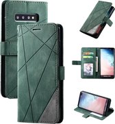 Voor Samsung Galaxy S10 Plus Skin Feel Splicing Horizontale flip lederen tas met houder & kaartsleuven & portemonnee & fotolijst (groen)