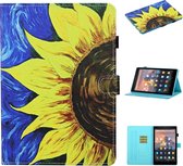 Voor Kindle Paperwhite 4/3/2/1 Gekleurde tekeningstiksels Horizontale flip lederen tas met houder & kaartsleuven & slaap- / wekfunctie (zonnebloem)
