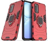 Voor Vivo V19 (India) PC + TPU Anti-val beschermhoes met ringhouder (rood)