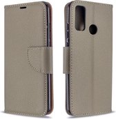 Voor Huawei P Smart (2020) Litchi Texture Pure Color Horizontale Flip PU Leather Case met houder & kaartsleuven & portemonnee & lanyard (grijs)