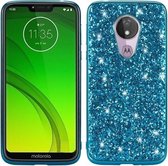 Plating Glittery Poeder Schokbestendig TPU-hoesje voor Motorola Moto G7 Play (blauw)