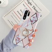 Voor Huawei P30 Pro Plating Kleurrijk Geometrisch Patroon Mozaïek Marmer TPU Mobiele Telefoon Case Strass Stand Ring (Wit PR3)