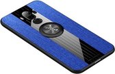 Voor Huawei Mate 9 XINLI stikdoek Textue schokbestendig TPU beschermhoes met ringhouder (blauw)