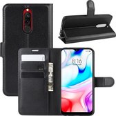 Voor xiaomi redmi 8 litchi textuur horizontale flip lederen tas met portemonnee en houder en kaartsleuven (zwart)