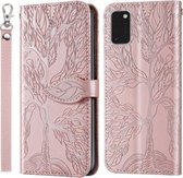 Voor Samsung Galaxy A41 Life of Tree Embossing Pattern Horizontale Flip Leather Case met houder & kaartsleuf & portemonnee & fotolijst & Lanyard (Rose Gold)