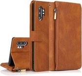 Voor Samsung Galaxy Note10 + Skin-feel Crazy Horse Texture Rits Portemonnee Tas Horizontale Flip Leren Case met Houder & Kaartsleuven & Portemonnee & Lanyard (Bruin)