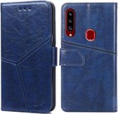 Voor Samsung Galaxy A20s Geometrische stiksels Horizontale flip TPU + PU lederen tas met houder & kaartsleuven en portemonnee (blauw)