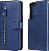 Voor Samsung Galaxy S21 Ultra 5G Mode Kalf Textuur Rits Horizontale Flip Leren Case met Houder & Kaartsleuven & Portemonnee (Blauw)