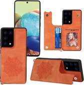Voor Samsung Galaxy S21 Ultra 5G Mandala Reliëf PU + TPU Case met houder & kaartsleuven & fotolijst & riem (oranje)