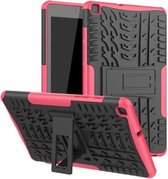 Voor Samsung Galaxy Tab A8.0 (2019) T295 / T290 Bandentextuur TPU + PC schokbestendig hoesje met houder (roze)