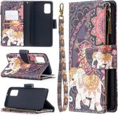 Voor Samsung Galaxy A02s (EU-versie) Gekleurde Tekening Patroon Rits Horizontale Flip Leren Case met Houder & Kaartsleuven & Portemonnee (Bloem Olifant)