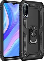 Voor Huawei Y8p schokbestendige TPU + pc beschermhoes met 360 graden roterende houder (zwart)