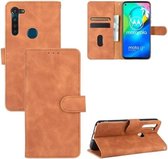 Voor Motorola Moto G8 Power (EU-versie) Effen kleur Huidgevoel Magnetische gesp Horizontale flip kalftextuur PU lederen tas met houder & kaartsleuven & portemonnee (bruin)