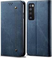 Voor Huawei Nova 7 Pro Denim Texture Casual Style Horizontale Flip Leather Case met houder & kaartsleuven & portemonnee (blauw)