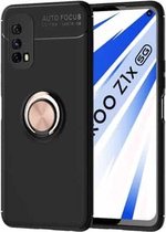 Voor VIVO IQOO Z1X metalen ringhouder 360 graden roterende TPU-hoes (zwart + roségoud)