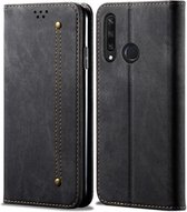 Voor Huawei Y6P Denim Texture Casual Style Horizontale Flip Leather Case met houder & kaartsleuven & portemonnee (zwart)