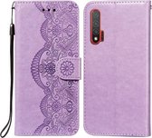Voor Huawei nova 6 Flower Vine Embossing Pattern Horizontale Flip Leather Case met Card Slot & Holder & Wallet & Lanyard (Purple)