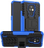 Voor Motorola Moto E7 Tyre Texture Shockproof TPU + PC beschermhoes met houder (blauw)