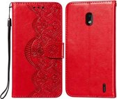 Voor Nokia 2.2 Flower Vine Embossing Pattern Horizontale Flip Leather Case met Card Slot & Holder & Wallet & Lanyard (Red)