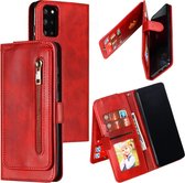 Voor Galaxy S20 + negen kaart rits tas horizontale flip lederen tas met houder & kaartsleuven & fotolijst en portemonnee (rood)
