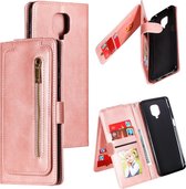 Voor Xiaomi Redmi Note 9 Pro Nine Card Zipper Bag Horizontal Flip Leather Case With Holder & Card Slots & Photo Frame & Wallet (Rose Gold)