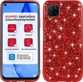 Voor Huawei P40 Lite glitterpoeder schokbestendige TPU beschermhoes (rood)