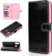 Voor Samsung Galaxy A40 Glitterpoeder Horizontaal Flip Leren Case met Kaartsleuven & Houder & Fotolijst & Portemonnee (Zwart)