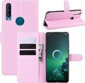 Voor Alcatel 3x (2019) Litchi Texture horizontale flip lederen tas met portemonnee en houder en kaartsleuven (roze)