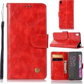 Voor Sony Xperia XA Retro Koperen Knop Crazy Horse Horizontale Flip PU Leren Case met Houder & Kaartsleuven & Portemonnee & Lanyard (Rood)