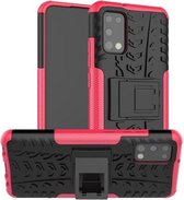 Voor Samsung Galaxy A02s (US Edition) Bandentextuur Schokbestendig TPU + pc-beschermhoes met houder (roze)