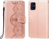 Voor Samsung Galaxy M31s Flower Vine Embossing Pattern Horizontale Flip Leather Case met Card Slot & Holder & Wallet & Lanyard (Rose Gold)