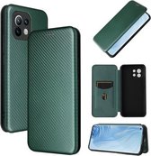 Voor Geschikt voor Xiaomi Mi 11 Carbon Fiber Texture Magnetische Horizontale Flip TPU + PC + PU Leather Case met Card Slot (Green)