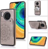 Voor Huawei Mate 30 reliëfpatroon PU + TPU beschermhoes met houder & portemonnee & kaartsleuven (grijs)