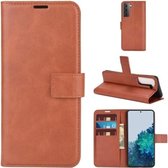 Voor Samsung Galaxy S21 5G Retro Kalfspatroon Gesp Horizontale Flip Leren Case met Houder & Kaartsleuven & Portemonnee (Lichtbruin)