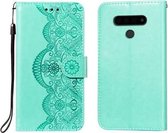 Voor LG V40 ThinQ Flower Vine Embossing Pattern Horizontale Flip Leather Case met Card Slot & Holder & Wallet & Lanyard (Green)