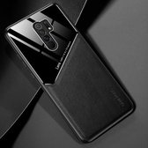 Voor Geschikt voor Xiaomi Redmi 9 All-inclusive leer + telefoonhoes van organisch glas met metalen ijzeren plaat (zwart)