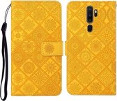 Voor OPPO A5 / A9 2020 etnische stijl reliëf patroon horizontale flip lederen tas met houder & kaartsleuven & portemonnee & lanyard (geel)